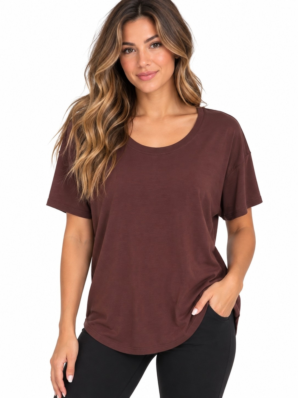 Athleta Relaxed Scoop Tee in Chocolate